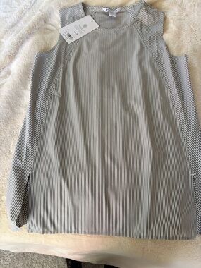 Athleta White & Navy Vertical Stripe Sleeveless Dress